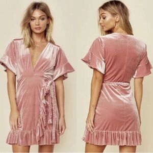 Misa Los Angeles Desma Velvet Pink Mini Wrap Dress Size S